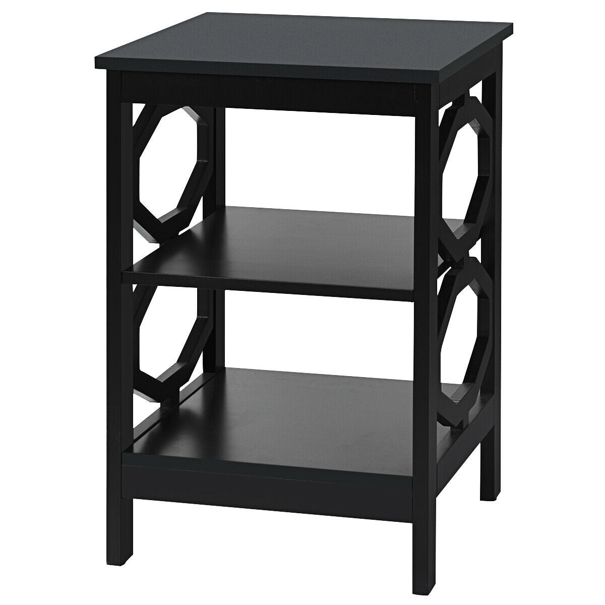 3-tier Nightstand Sofa Side End Accent Table-Black - Black