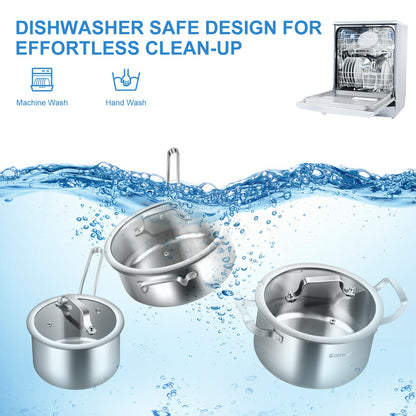 6 Piece Stainless Steel Cookware Set with Convenient Grip Handle