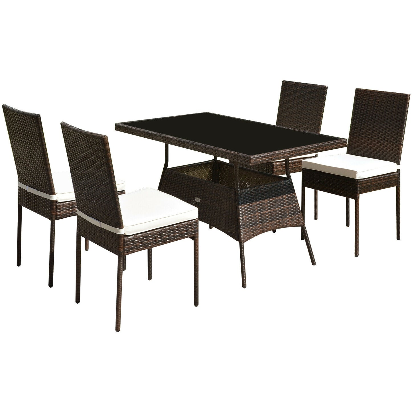 5 Pieces Rattan Dining Set Glass Table High Back Chair - Default