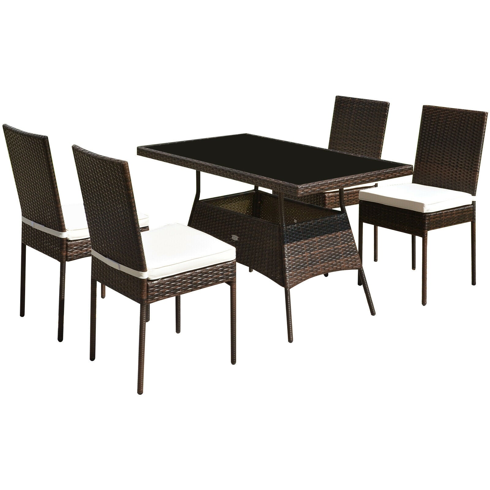 5 Pieces Rattan Dining Set Glass Table High Back Chair - Default