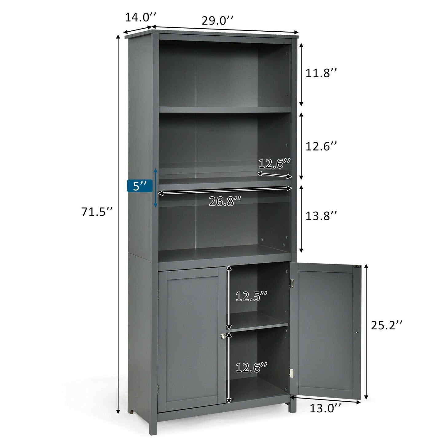 Bookcase Shelving Storage Wooden Cabinet Unit Standing Display Bookcase with Doors