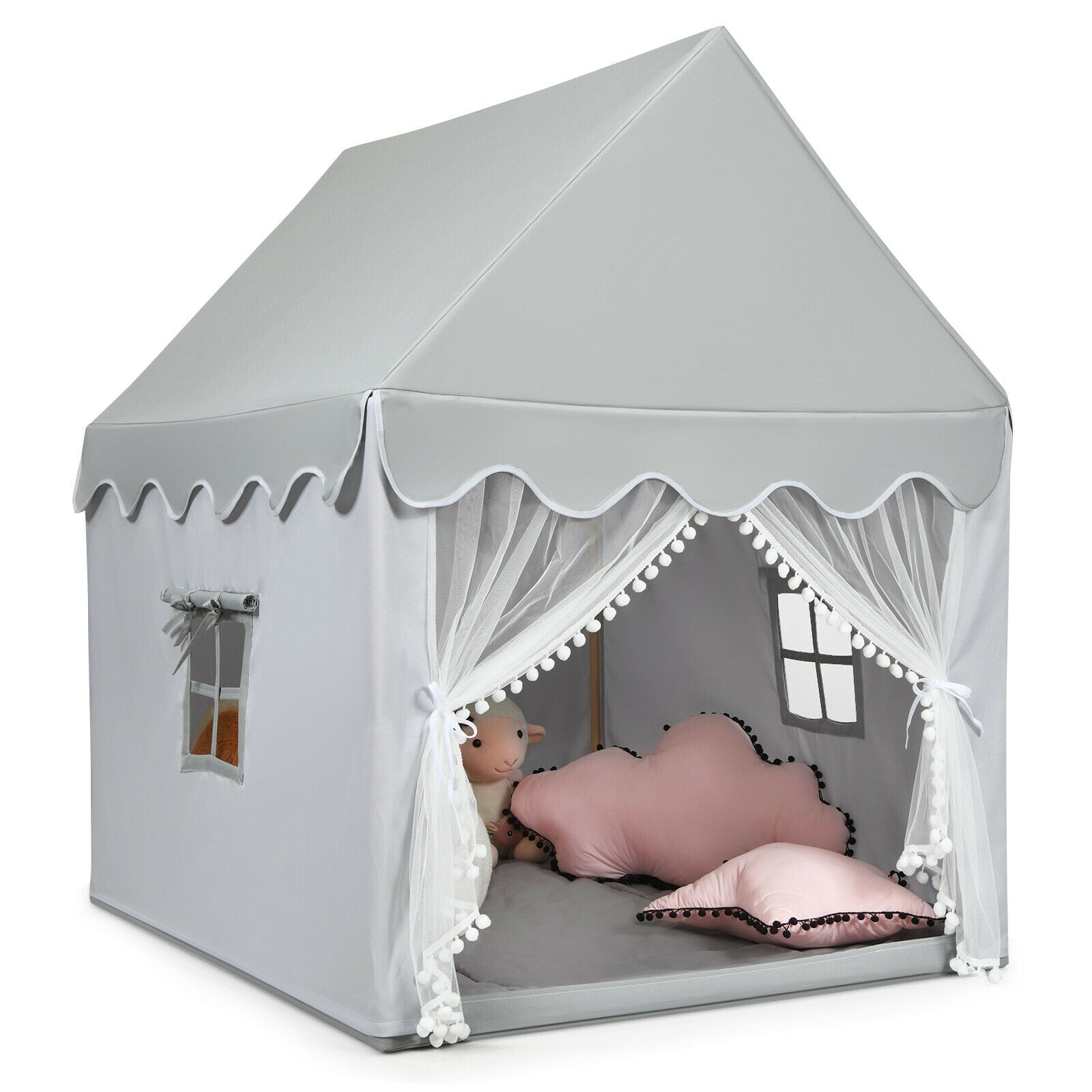 Kids Large Play Castle Fairy Tent with Mat-Gray - Gray