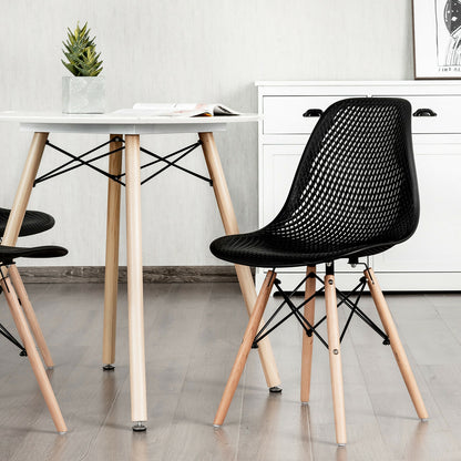 2 Pcs Modern Plastic Hollow Chair Set with Wood Leg-Black - Black