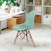2 Pcs Modern Plastic Hollow Chair Set with Wood Leg-Green
