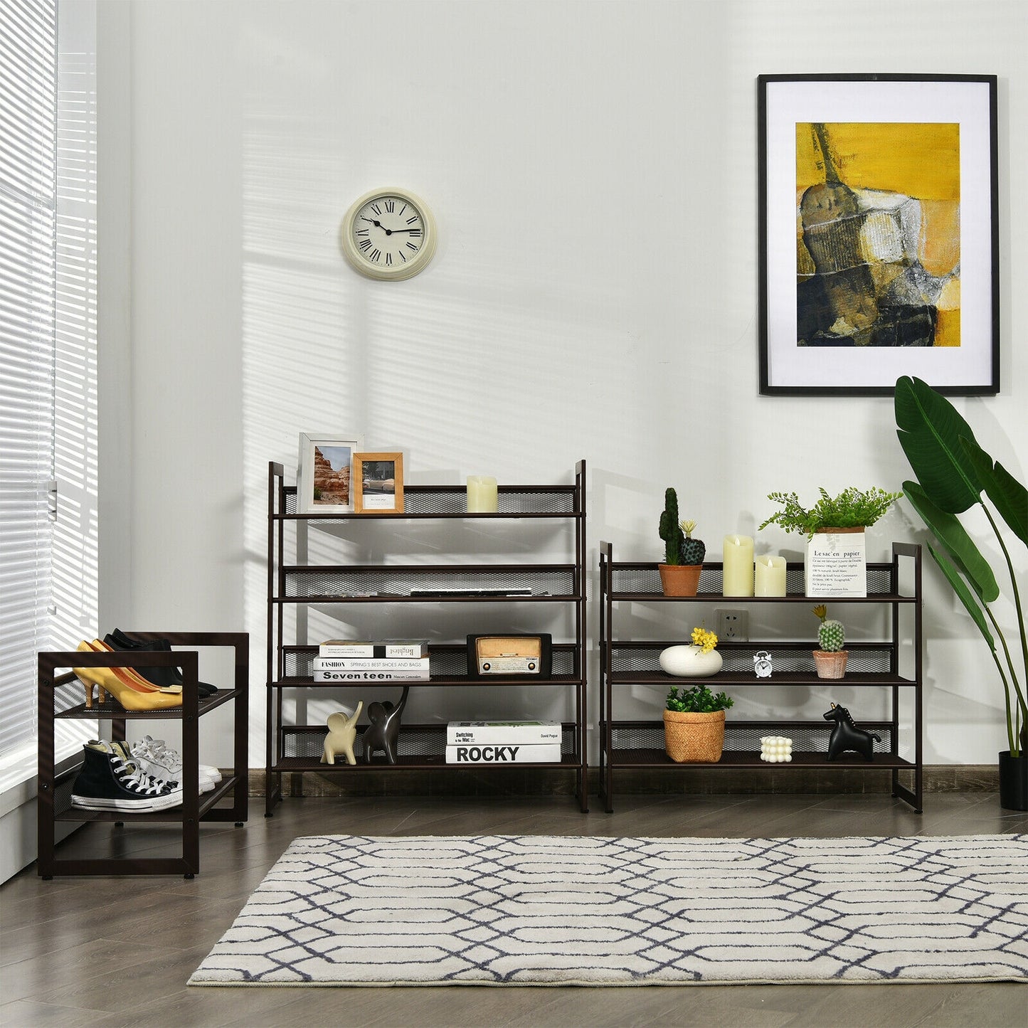 Nesting Coffee Table Set of 3 with Wood Veneered Top and Solid Rubber Wood Legs for Living Room