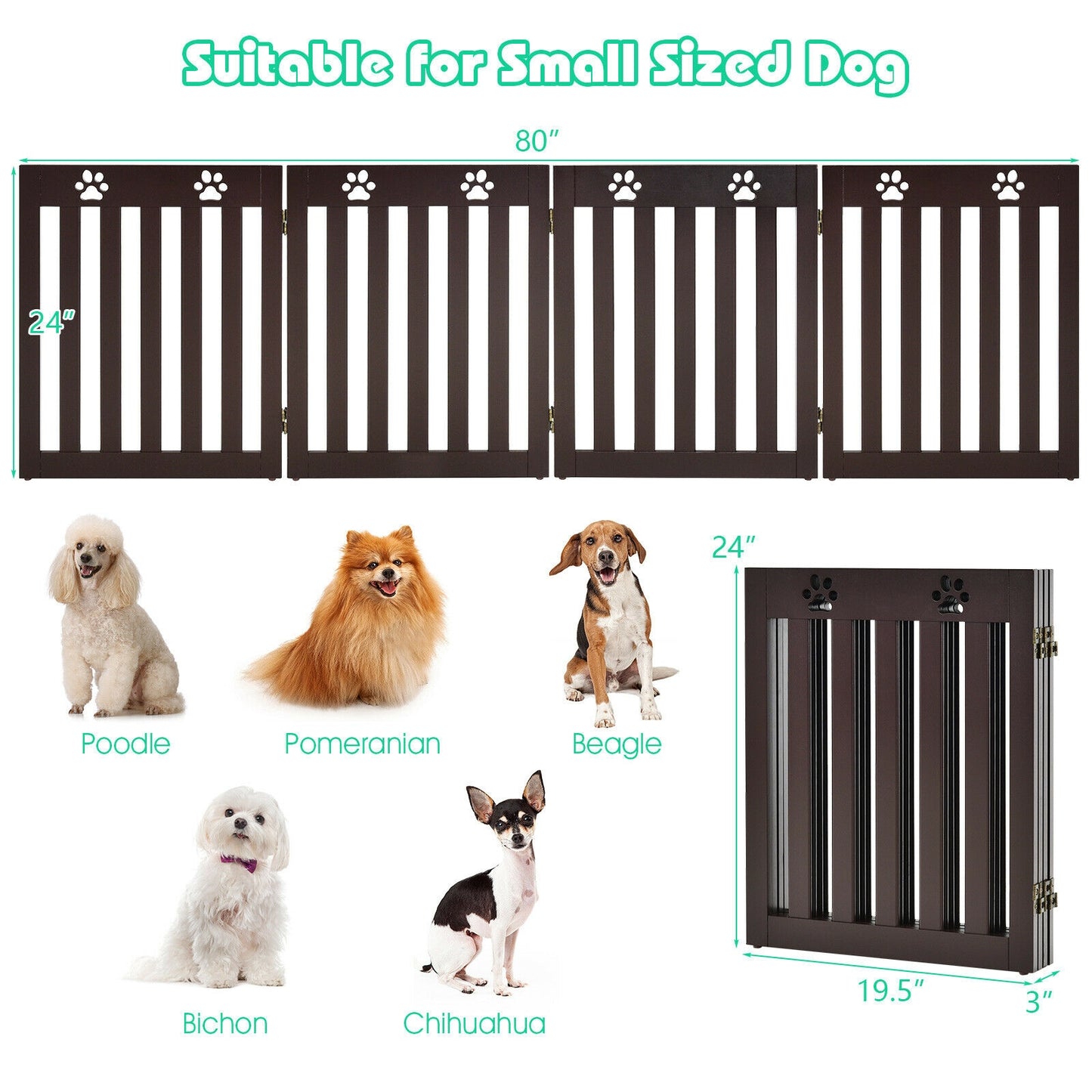 24 Inch Folding Wooden Freestanding Pet Gate Dog Gate with 360¬∞ Hinge -Dark Brown