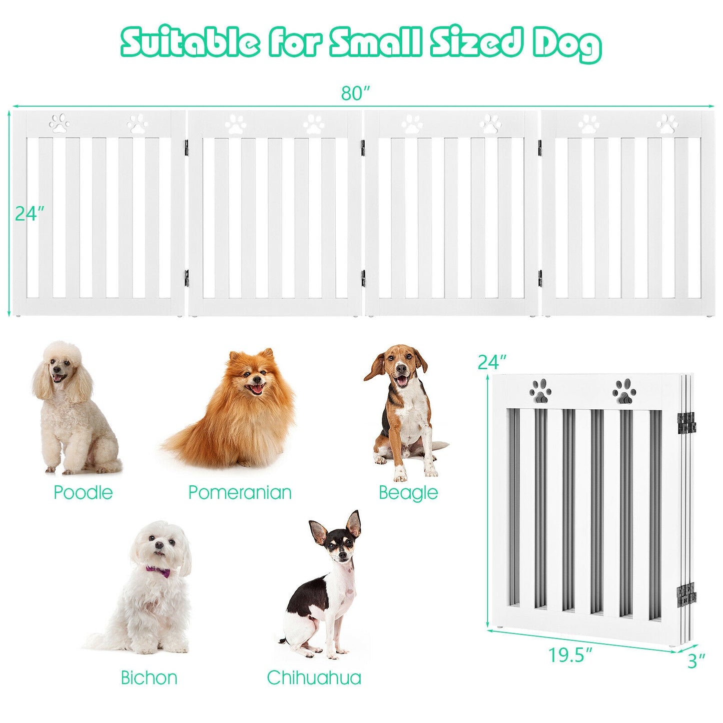 24 Inch Folding Wooden Freestanding Pet Gate Dog Gate with 360¬∞ Hinge -White