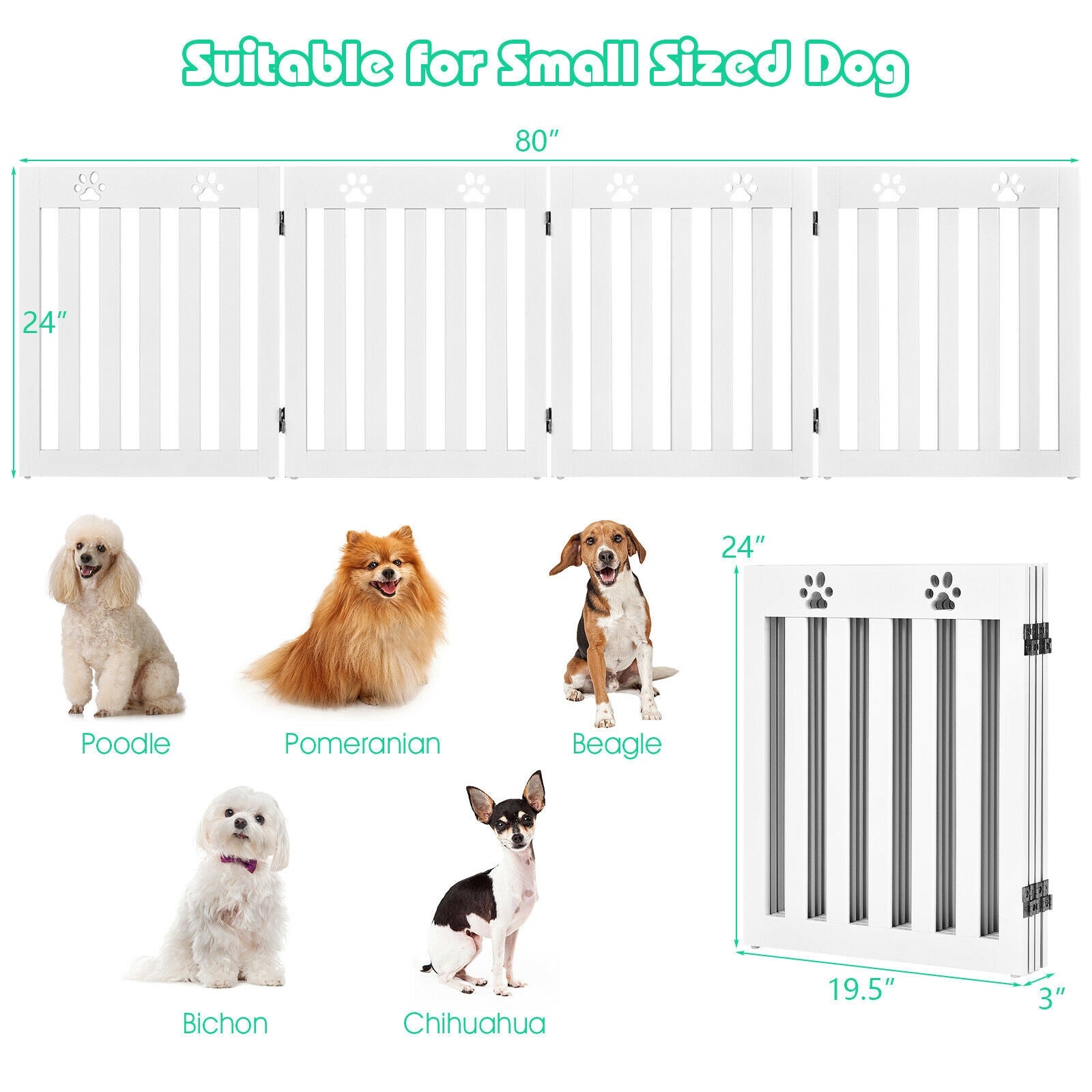 24 Inch Folding Wooden Freestanding Pet Gate Dog Gate with 360¬∞ Hinge -White