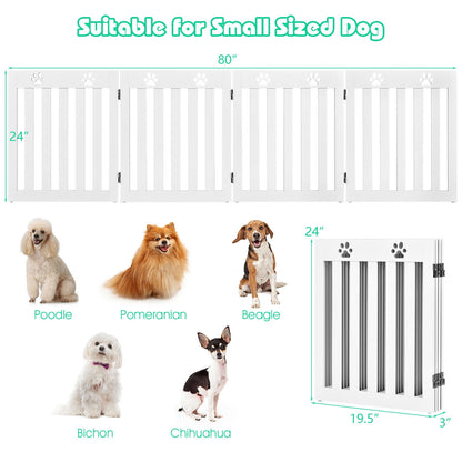 24 Inch Folding Wooden Freestanding Pet Gate Dog Gate with 360¬∞ Hinge -White