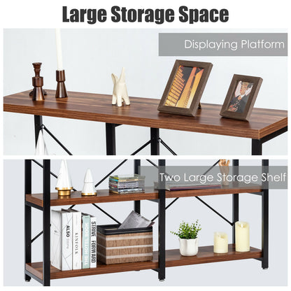 3 Tier 47 Inch Console Metal Frame Sofa Table-Rustic Brown