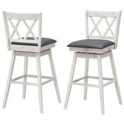 2 Pieces 29 Inches Swivel Counter Height Barstool Set with Rubber Wood Legs-White
