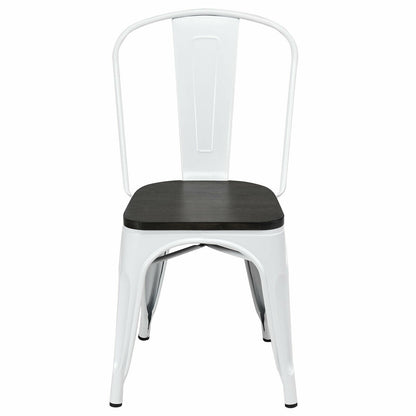 4 Pieces Tolix Style Metal Dining Side Chair Stackable Wood Seat-White