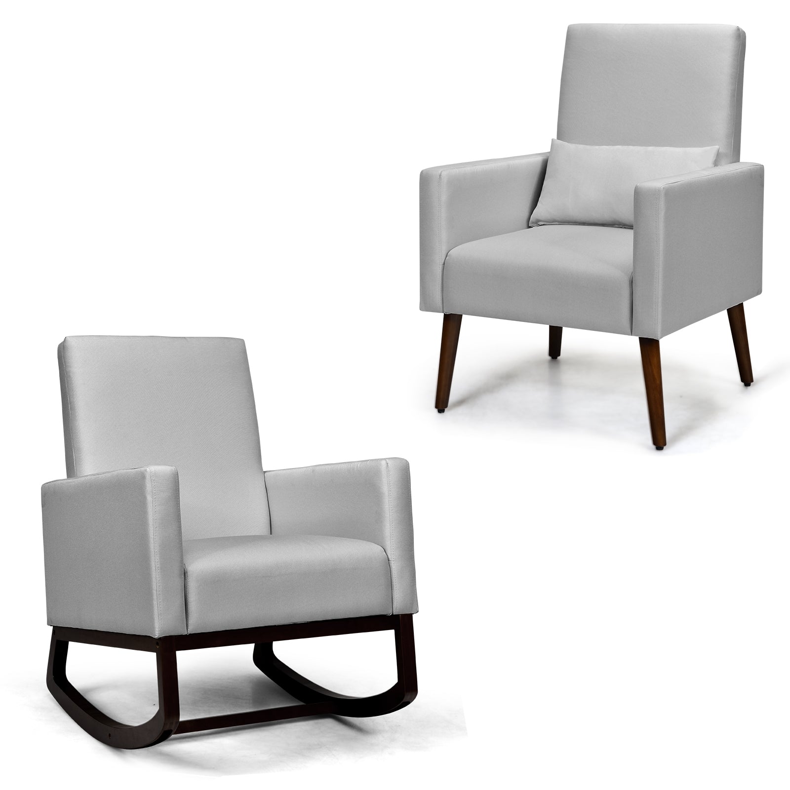 2-in-1 Fabric Upholstered Rocking Chair with Pillow-Beige - Light Gray