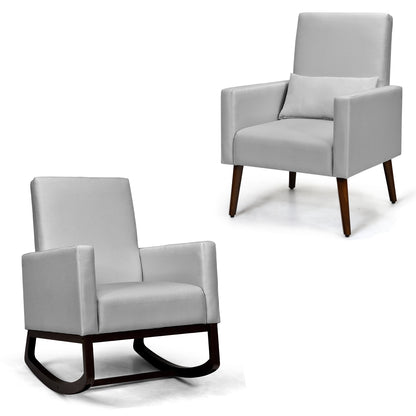 2-in-1 Fabric Upholstered Rocking Chair with Pillow-Beige - Light Gray
