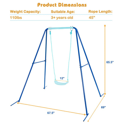 Outdoor Kids Swing Set with Heavy-Duty Metal A-Frame and Ground Stakes