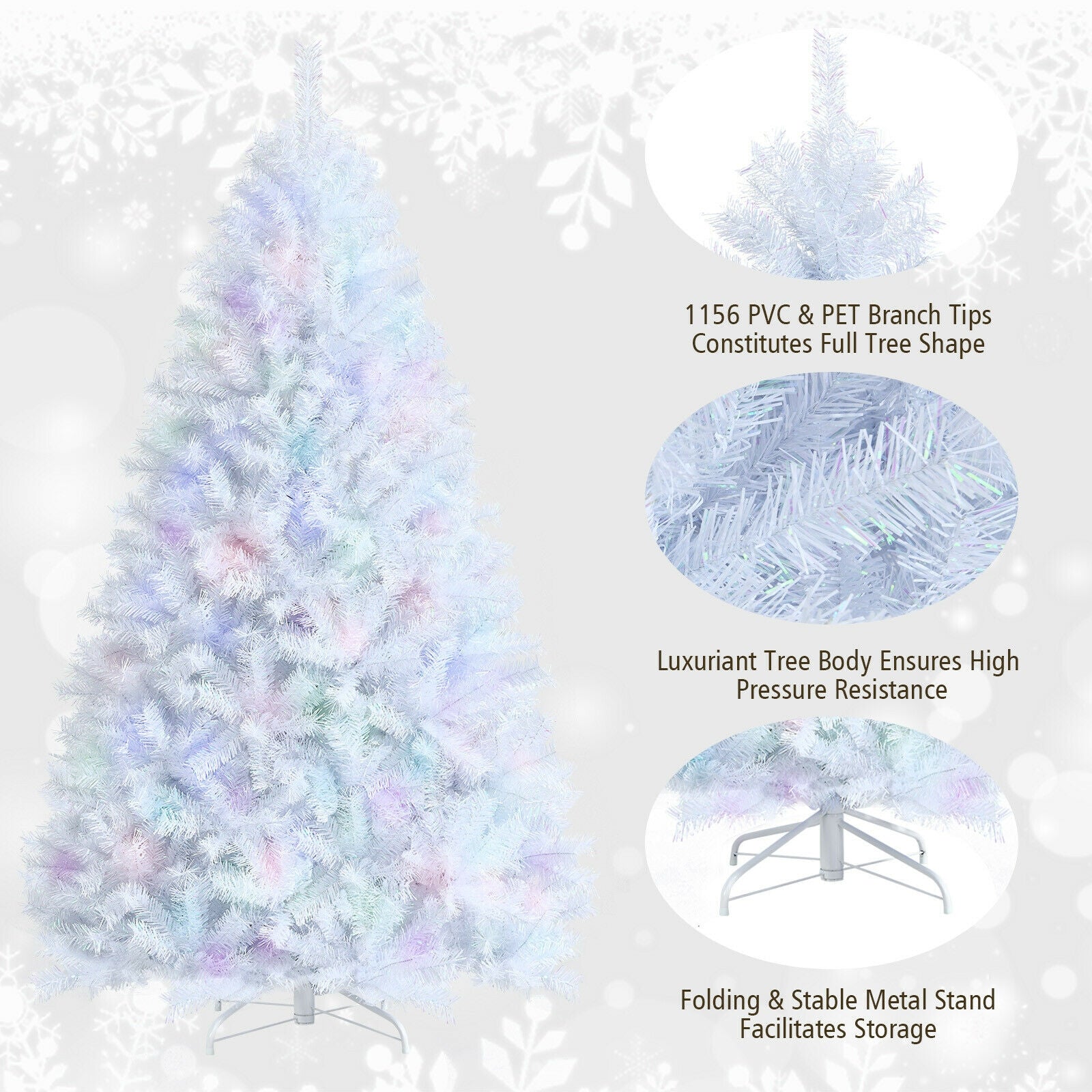 7 Feet White Iridescent Tinsel Artificial‚ÄÇChristmas Tree with Metal Stand