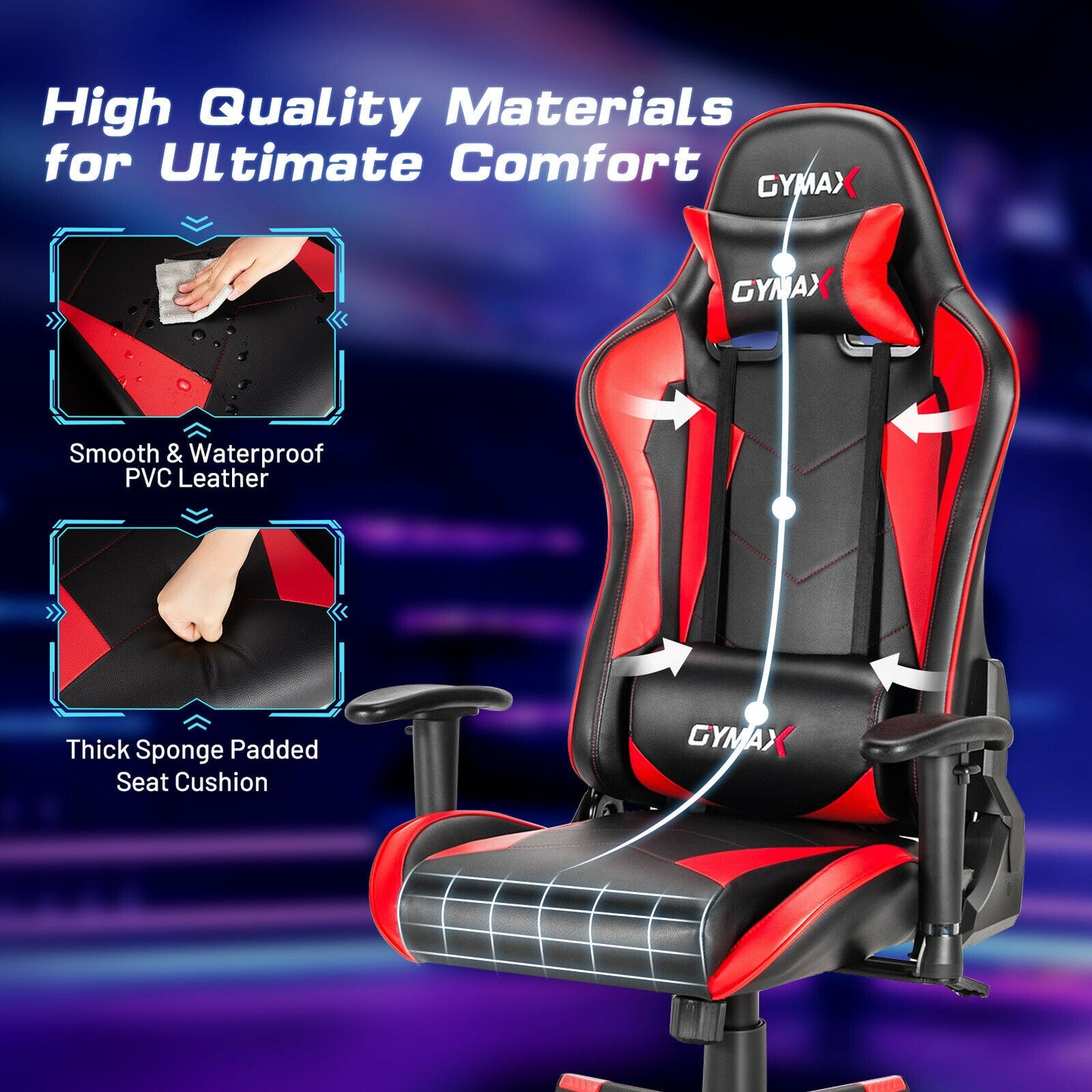 Gaming Chair Adjustable Swivel Racing Style Computer Office Chair-Red
