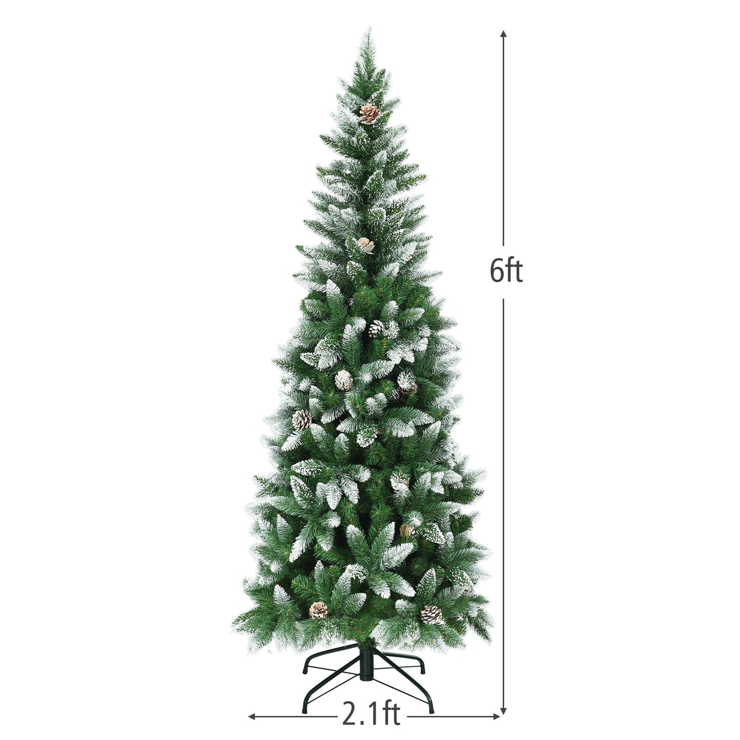5/6/7.5 Feet Artificial Pencil Christmas Tree with Pine Cones-6 Feet