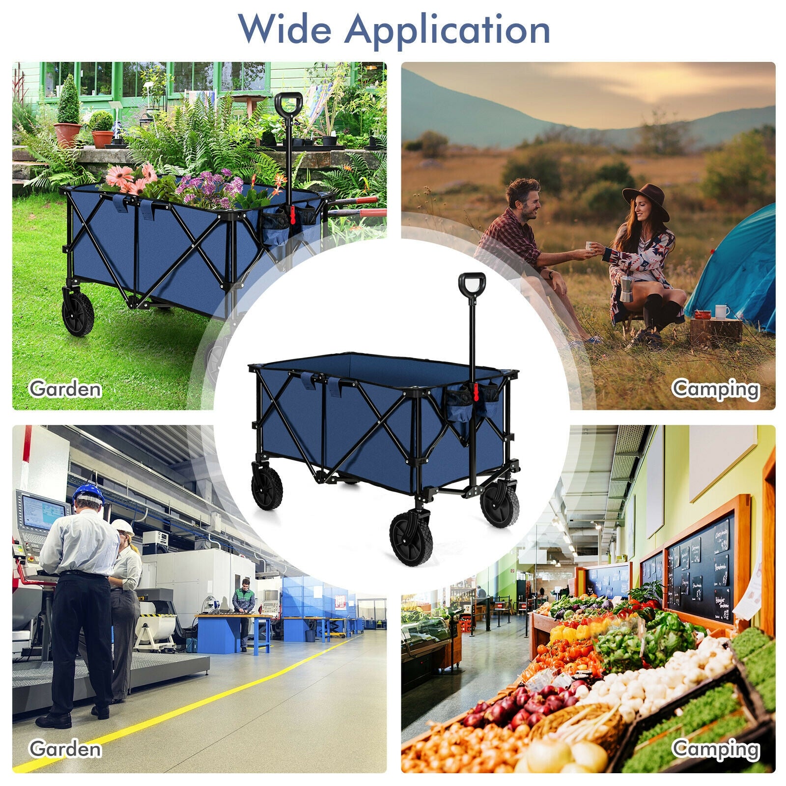 Outdoor Utility Garden Trolley Buggy -Black - Navy