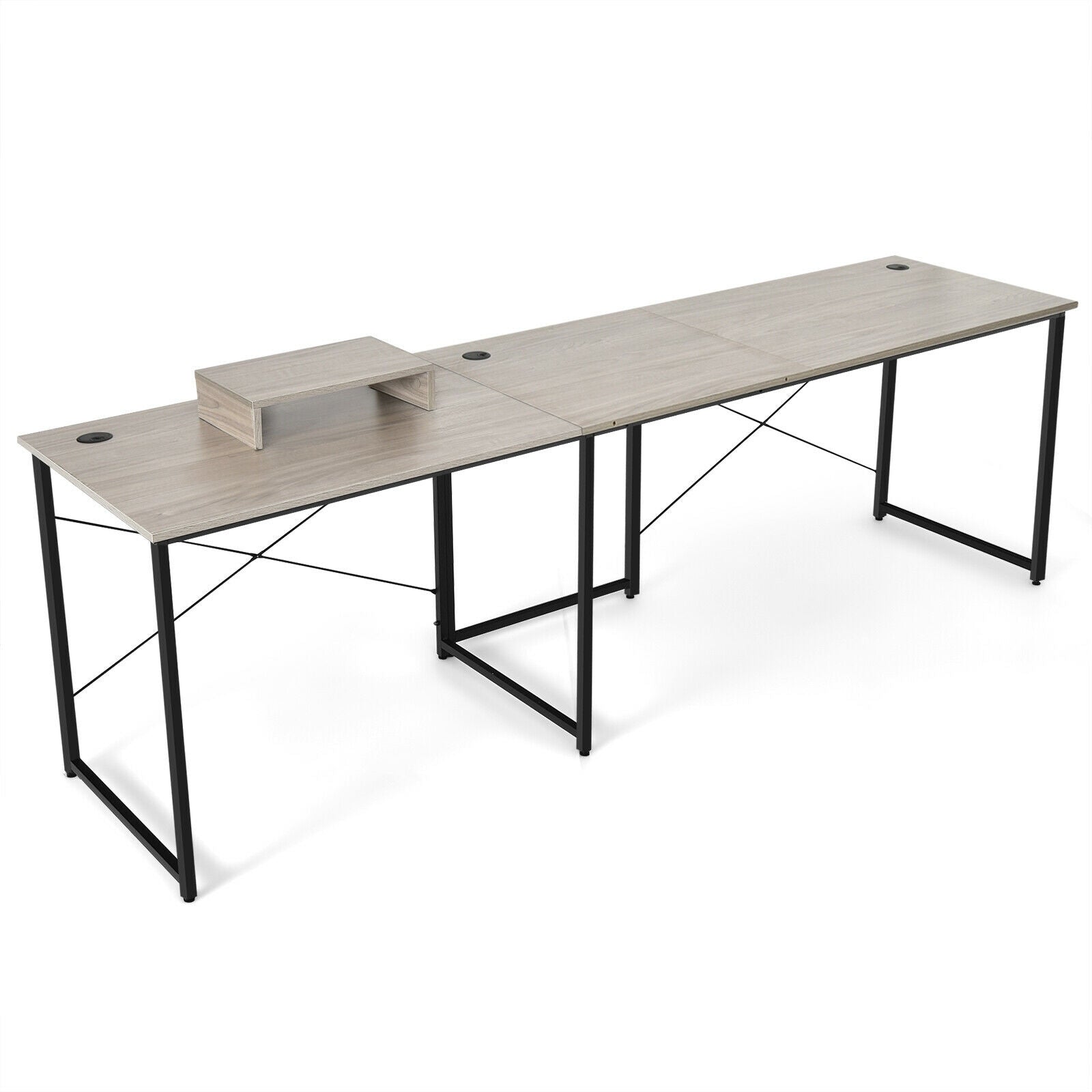 95 Inch 2-Person L-Shaped Long Reversible Computer Desk with Monitor Stand-Gray - Gray