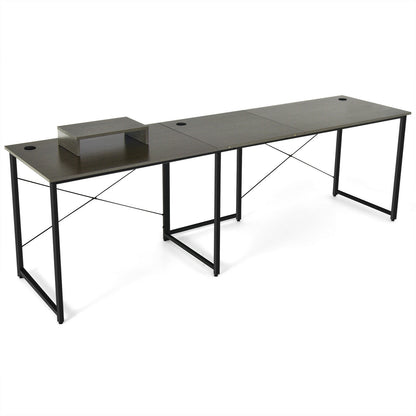 95 Inch 2-Person L-Shaped Long Reversible Computer Desk with Monitor Stand-Gray - Brown