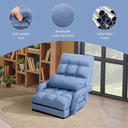 Folding Lazy Floor Chair Sofa with Armrests and Pillow-Blue