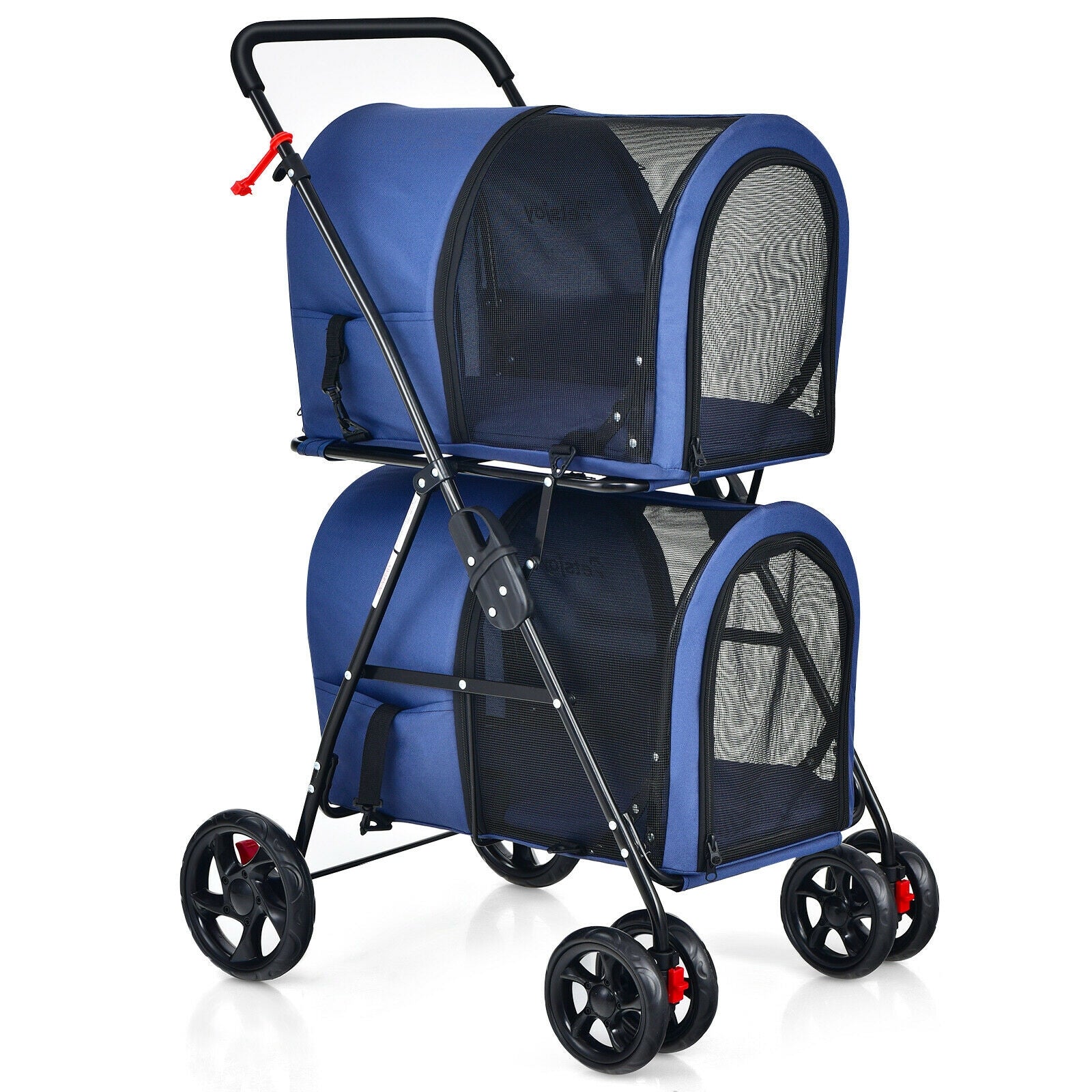 4-in-1 Double Pet Stroller with Detachable Carrier and Travel Carriage-Gray - Blue