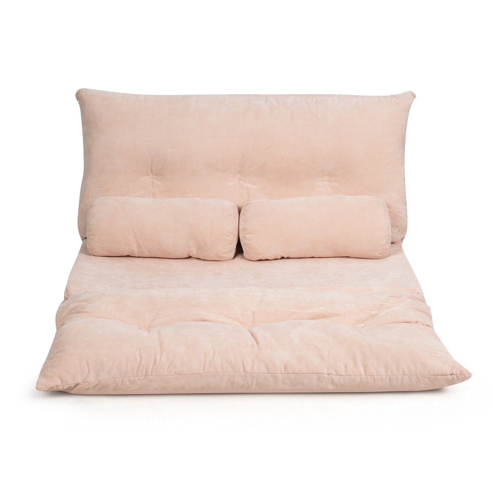 6-Position Adjustable Sleeper Lounge Couch with 2 Pillows-Beige