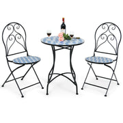 2 Pieces Patio Folding Mosaic Bistro Chairs with Blue Floral Pattern