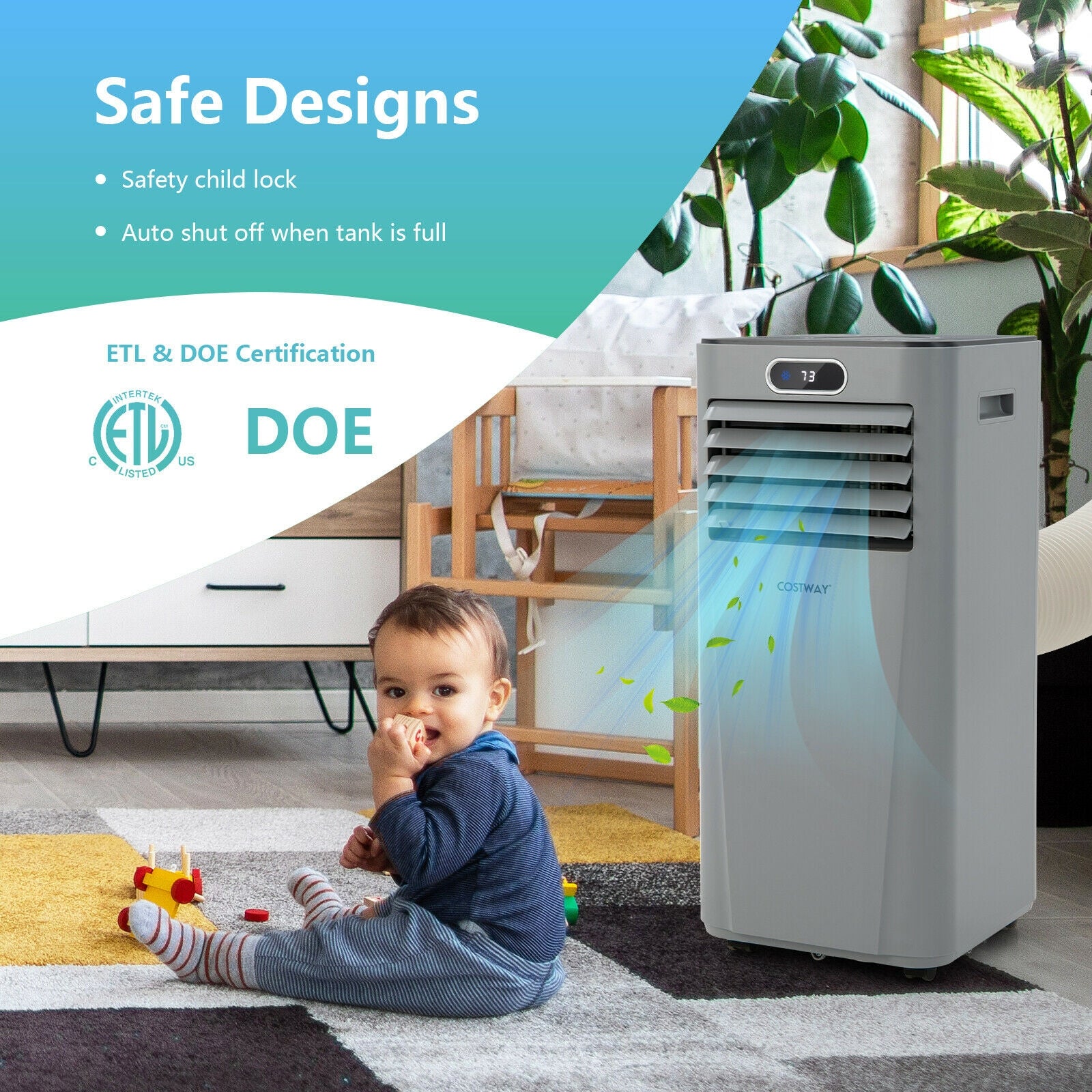 8000BTU 3-in-1 Portable Air Conditioner with Remote Control-Dark Blue - Gray