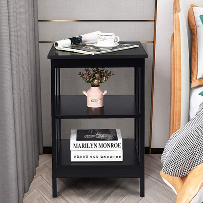 2 Pieces 3-Tier Nightstand with Reinforced Bars and Stable Structure-Black