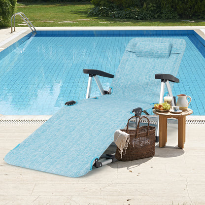 Beach Folding Chaise Lounge Recliner with 7 Adjustable Position-Blue