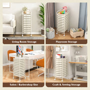 10 Drawer Rolling Storage Cart Organizer with 4 Universal Casters-White