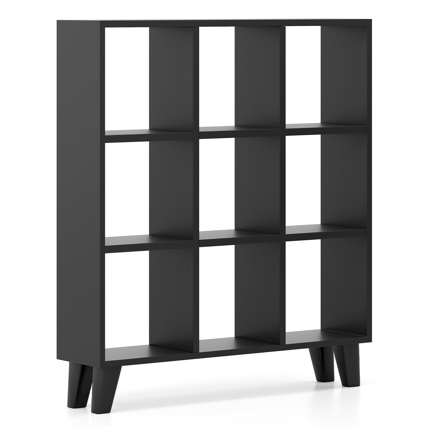 9-Cube Bookcase with 6 Removable Shelves and Raised Support Feet-Brown - Black