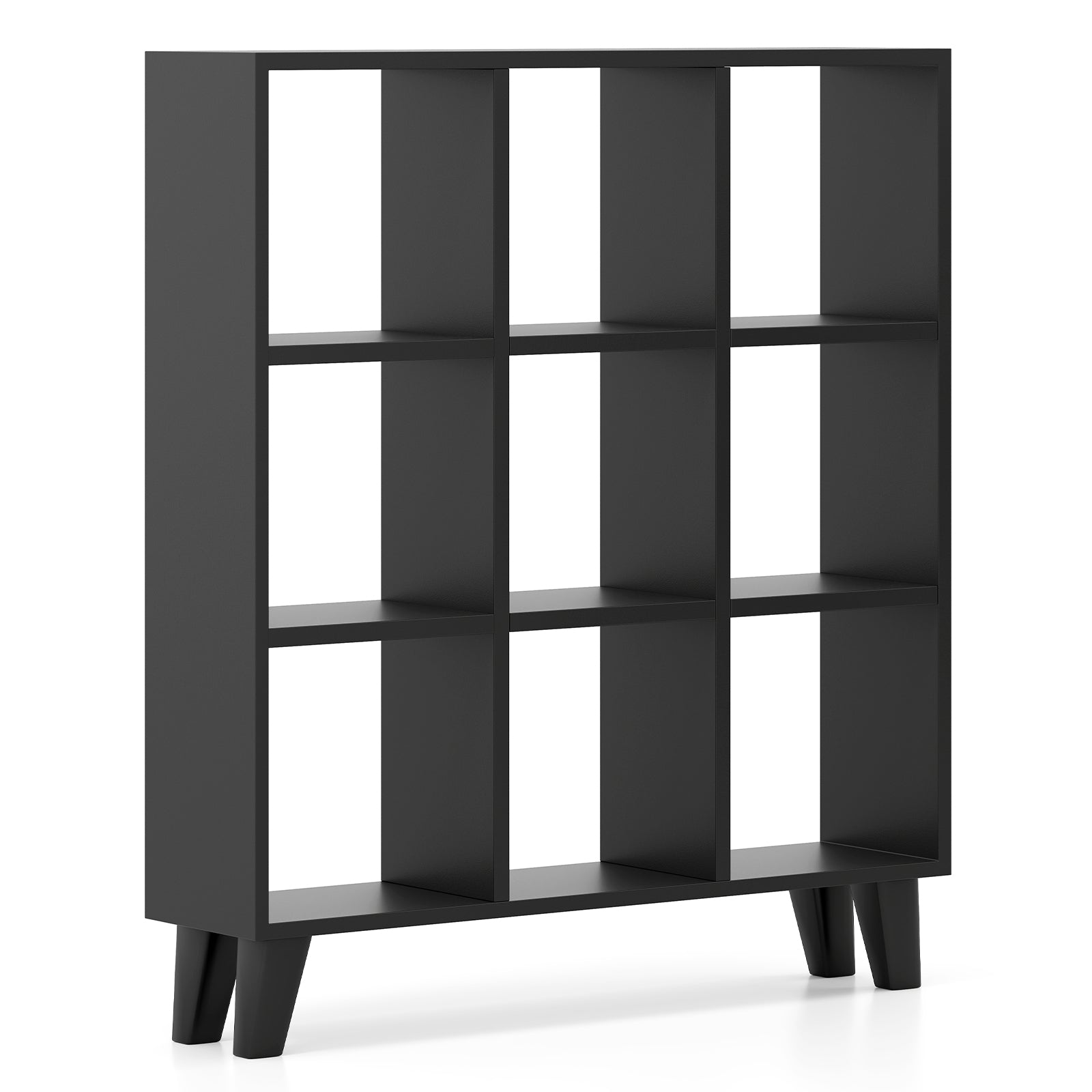 9-Cube Bookcase with 6 Removable Shelves and Raised Support Feet-Brown - Black