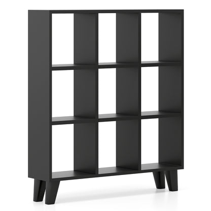 9-Cube Bookcase with 6 Removable Shelves and Raised Support Feet-Brown - Black