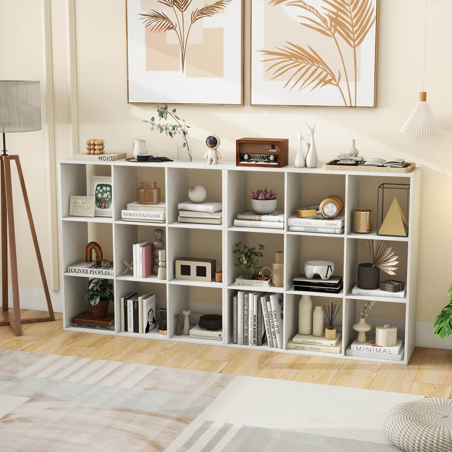 9 Cube Bookshelf with Back Guardrail for Living Room Bedroom-White