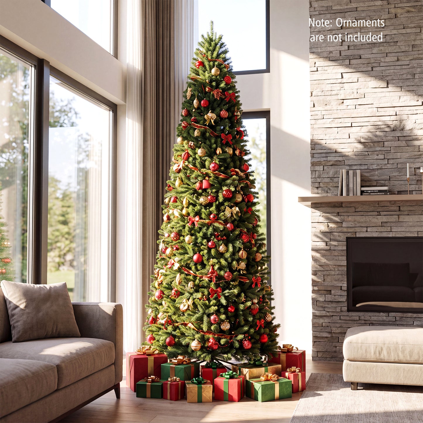 9 FT Pencil Alpine Christmas Tree with 550 Dual-Color LED Lights