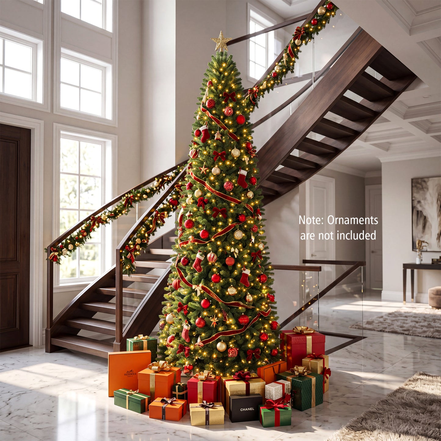 9 FT Pencil Alpine Christmas Tree with 550 Dual-Color LED Lights