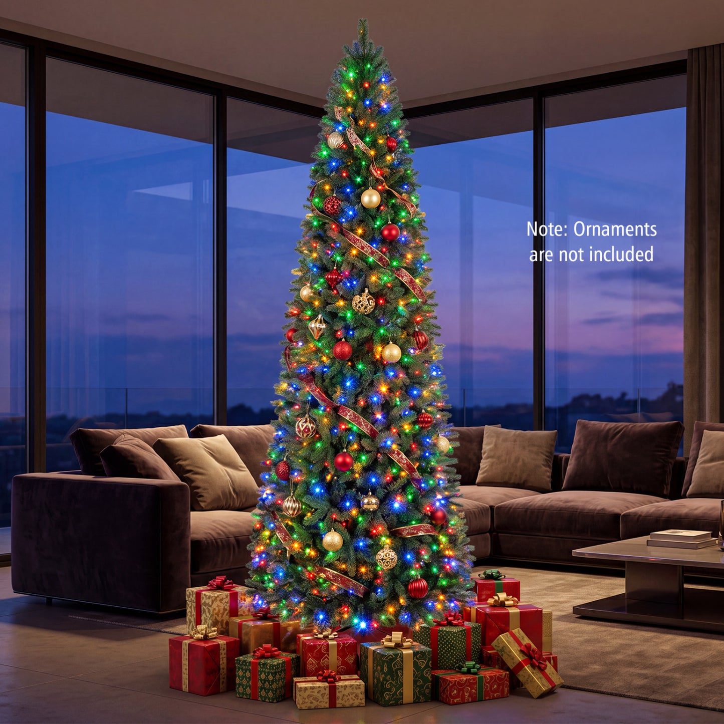 9 FT Pencil Alpine Christmas Tree with 550 Dual-Color LED Lights