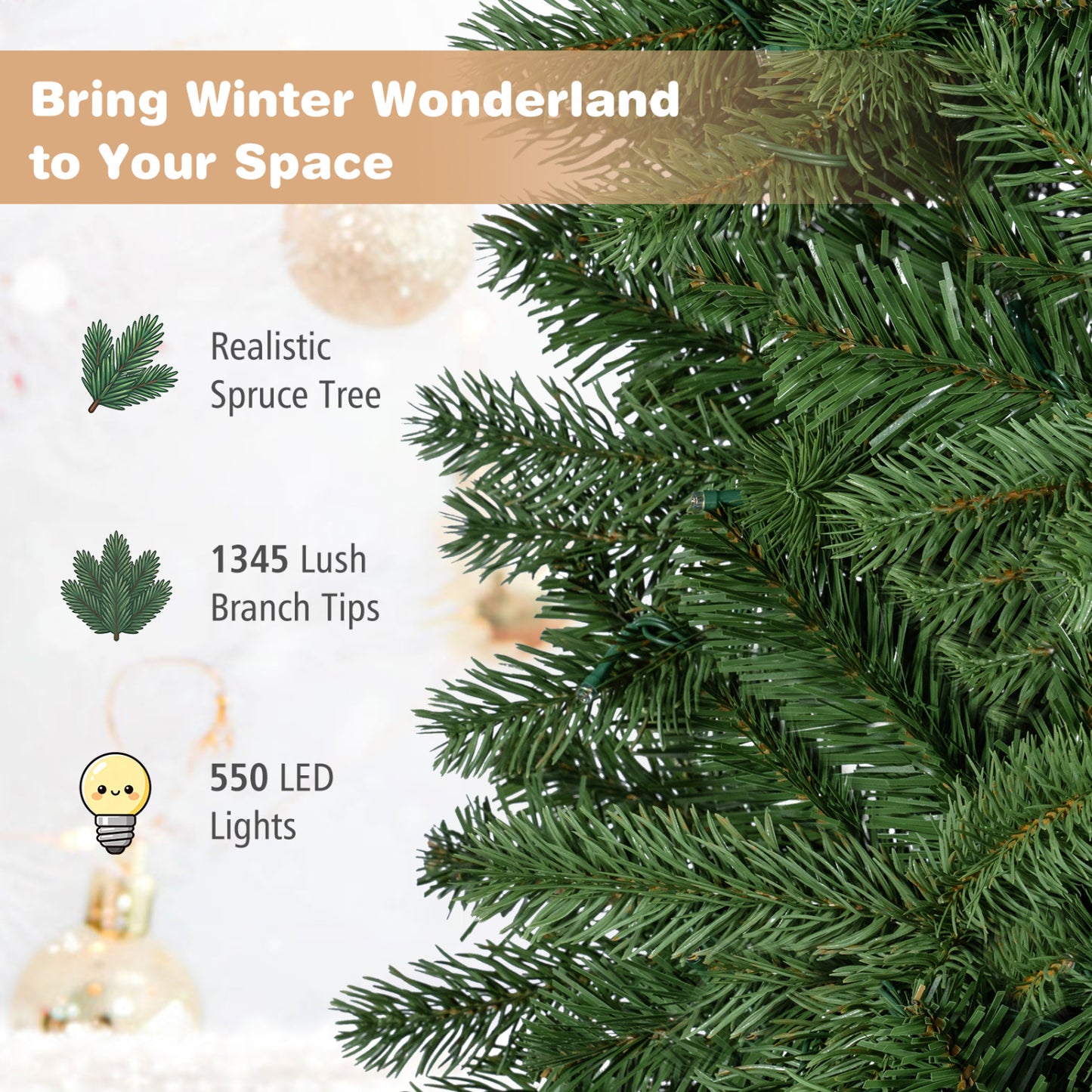9 FT Pencil Alpine Christmas Tree with 550 Dual-Color LED Lights