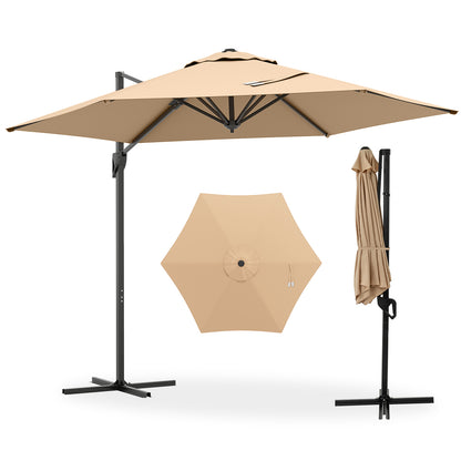 9 FT Cantilever Patio Umbrella with Vented Top and Sun-Protective Canopy-Beige