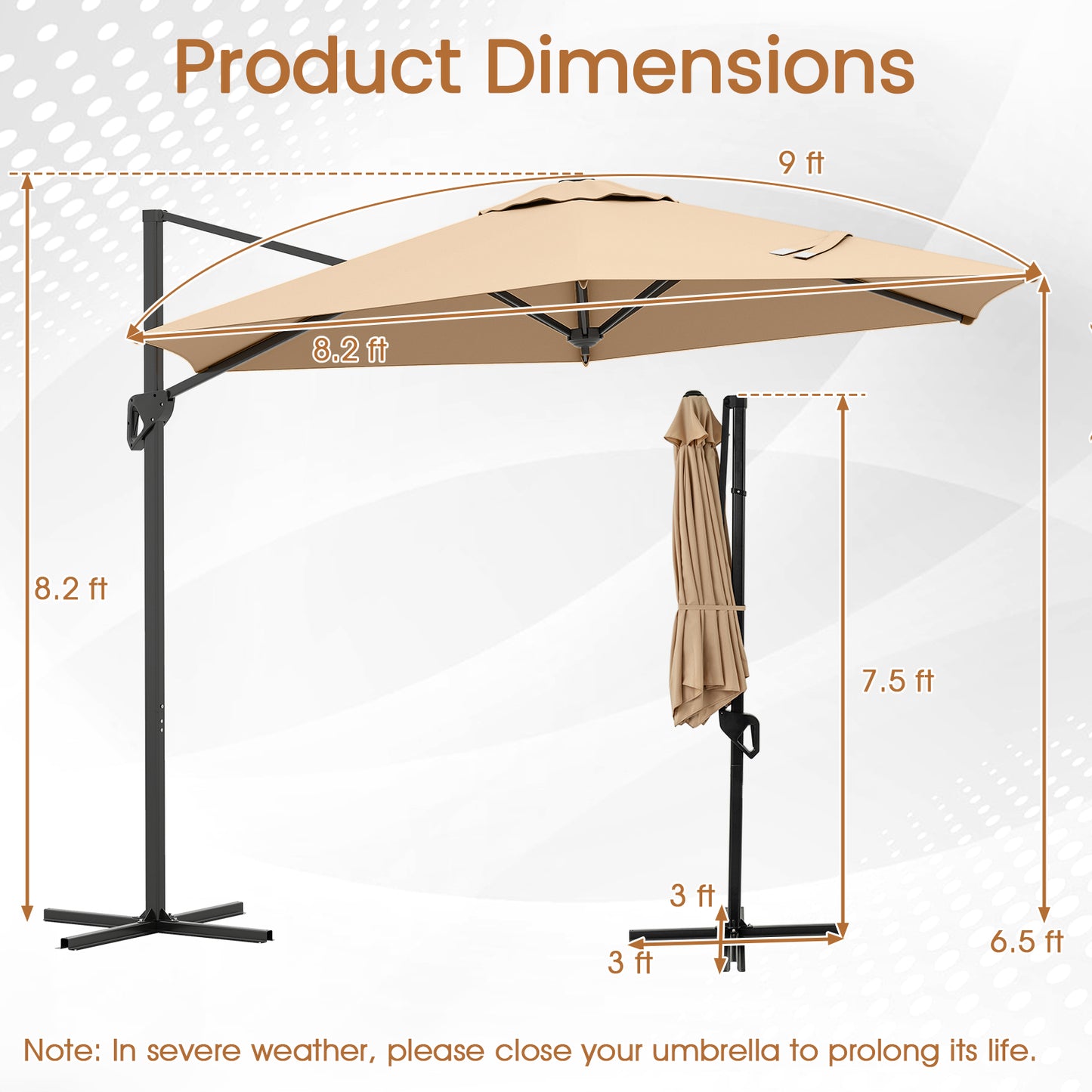 9 FT Cantilever Patio Umbrella with Vented Top and Sun-Protective Canopy-Beige