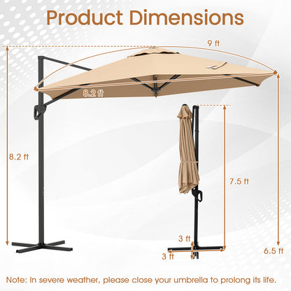 9 FT Cantilever Patio Umbrella with Vented Top and Sun-Protective Canopy-Beige