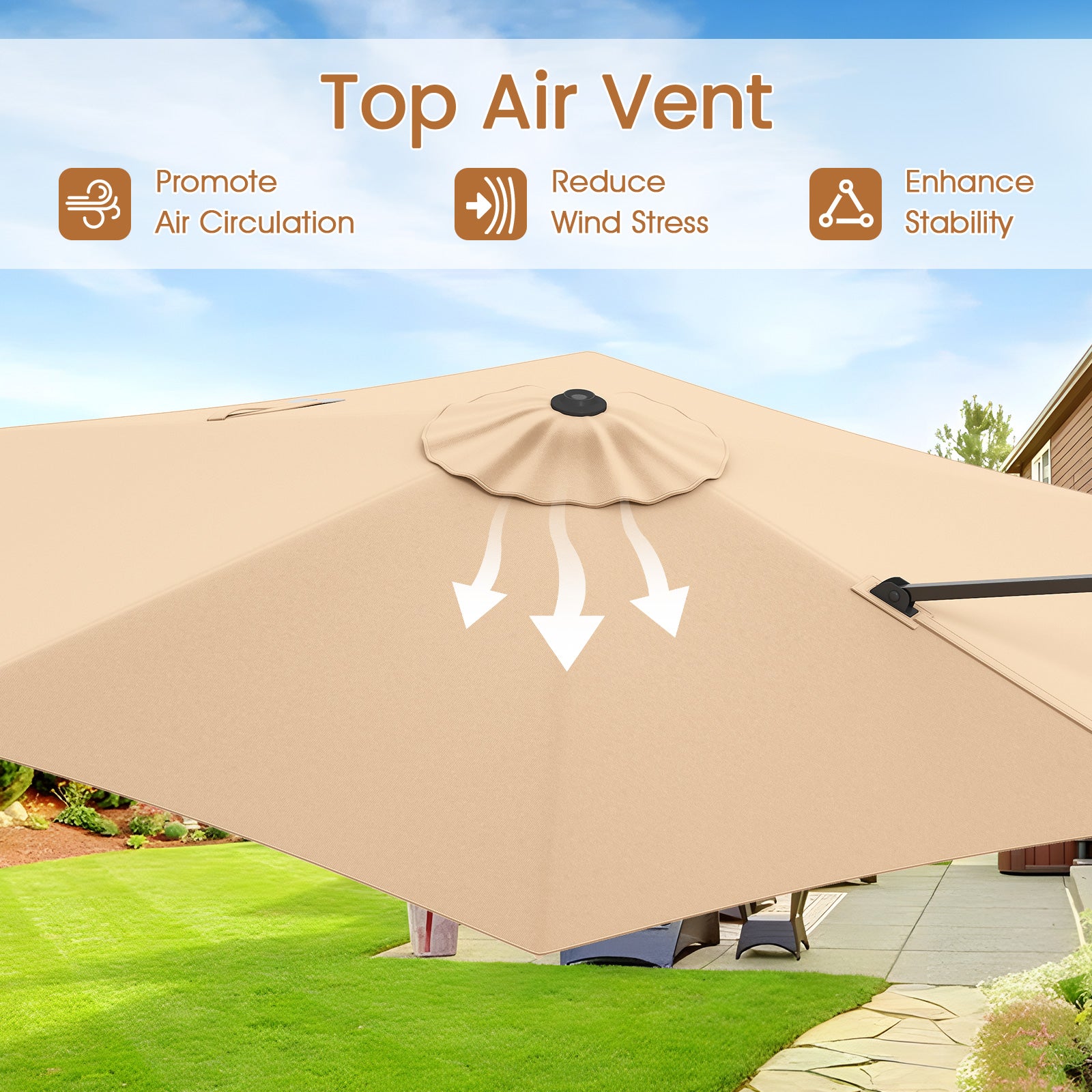 9 FT Cantilever Patio Umbrella with Vented Top and Sun-Protective Canopy-Beige
