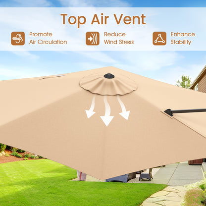 9 FT Cantilever Patio Umbrella with Vented Top and Sun-Protective Canopy-Beige
