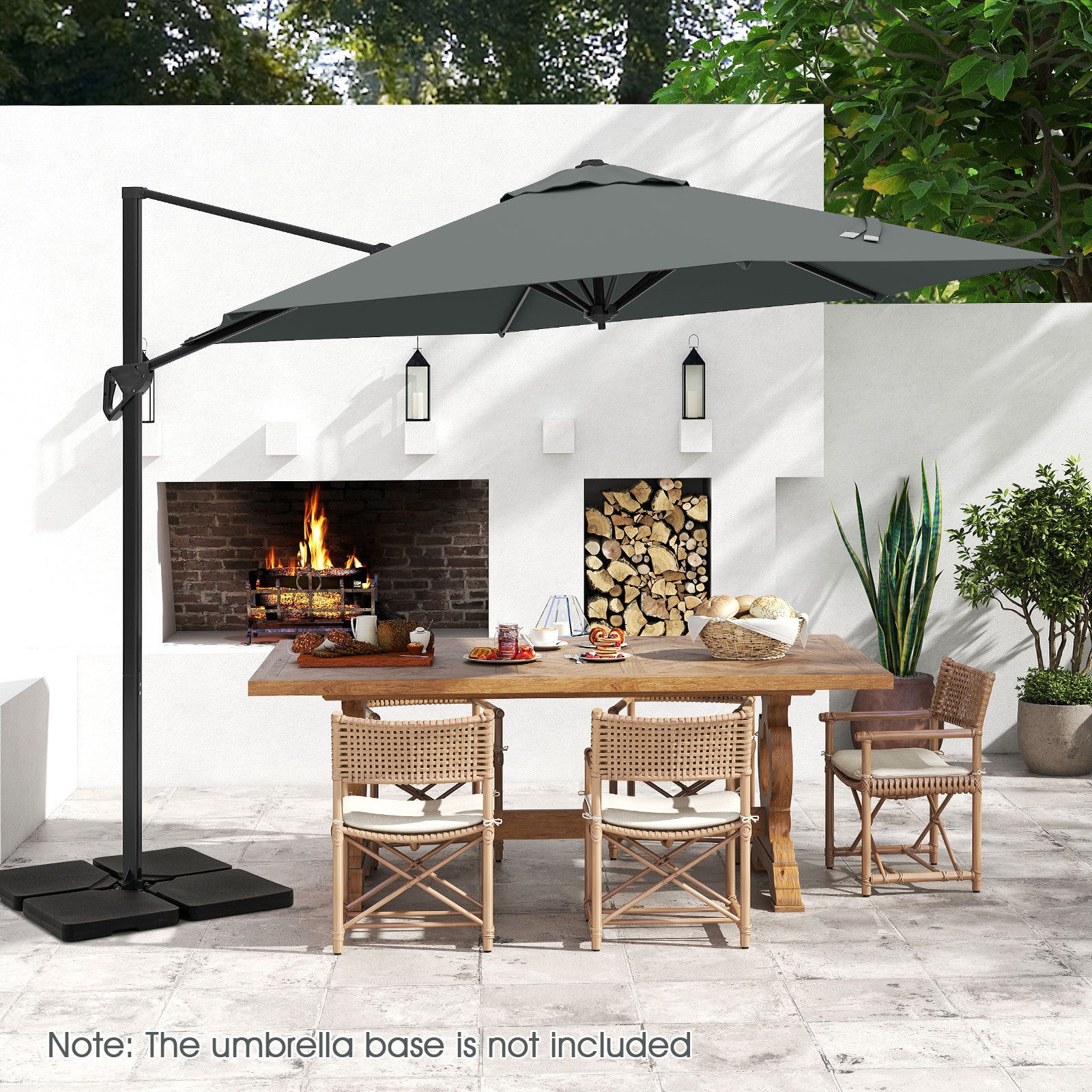 9 FT Cantilever Patio Umbrella with Vented Top and Sun-Protective Canopy-Gray