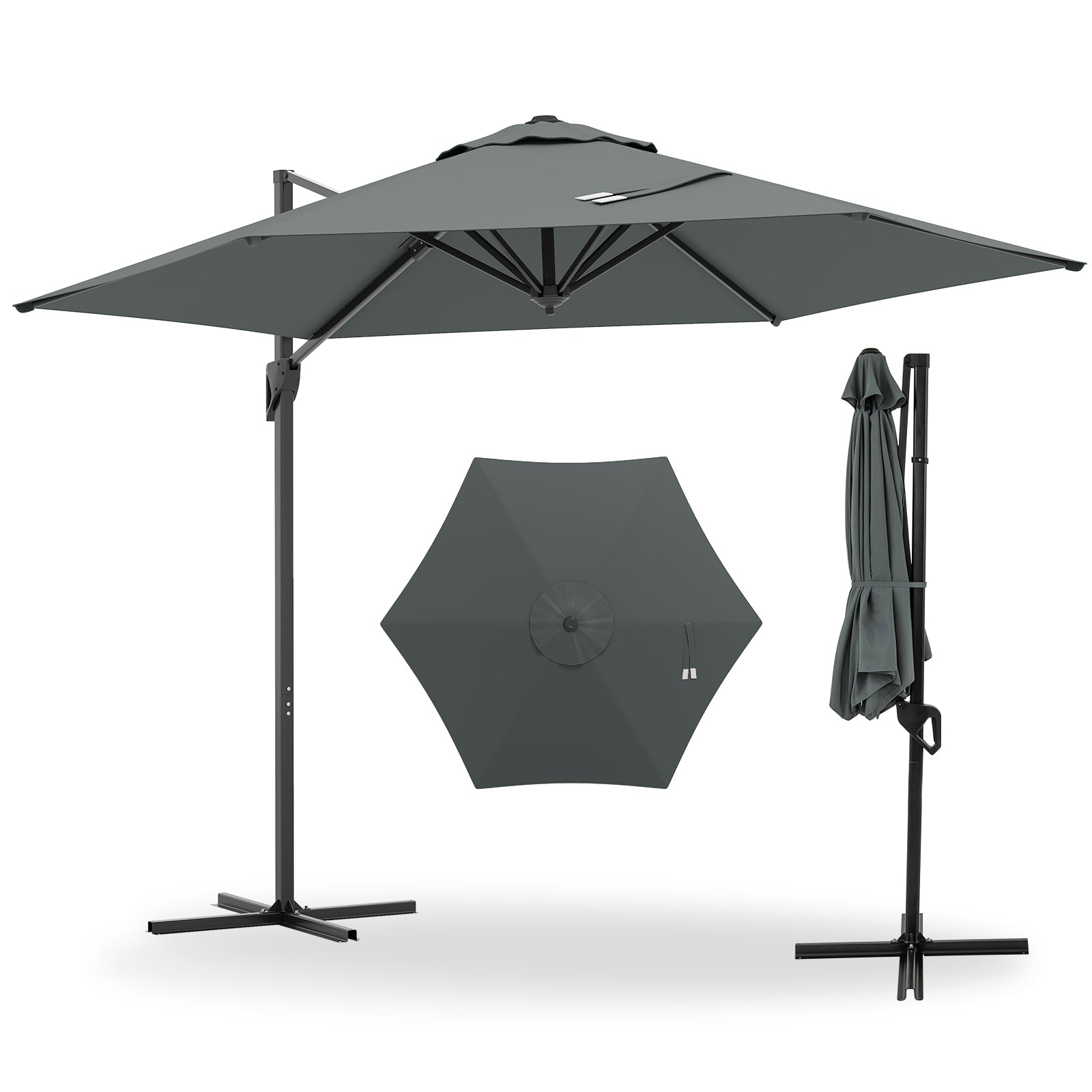 9 FT Cantilever Patio Umbrella with Vented Top and Sun-Protective Canopy-Gray