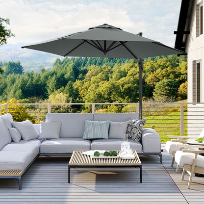 9 FT Cantilever Patio Umbrella with Vented Top and Sun-Protective Canopy-Gray