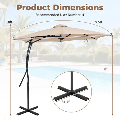 9 FT Cantilever Umbrella with Cross Base and Crank Handle